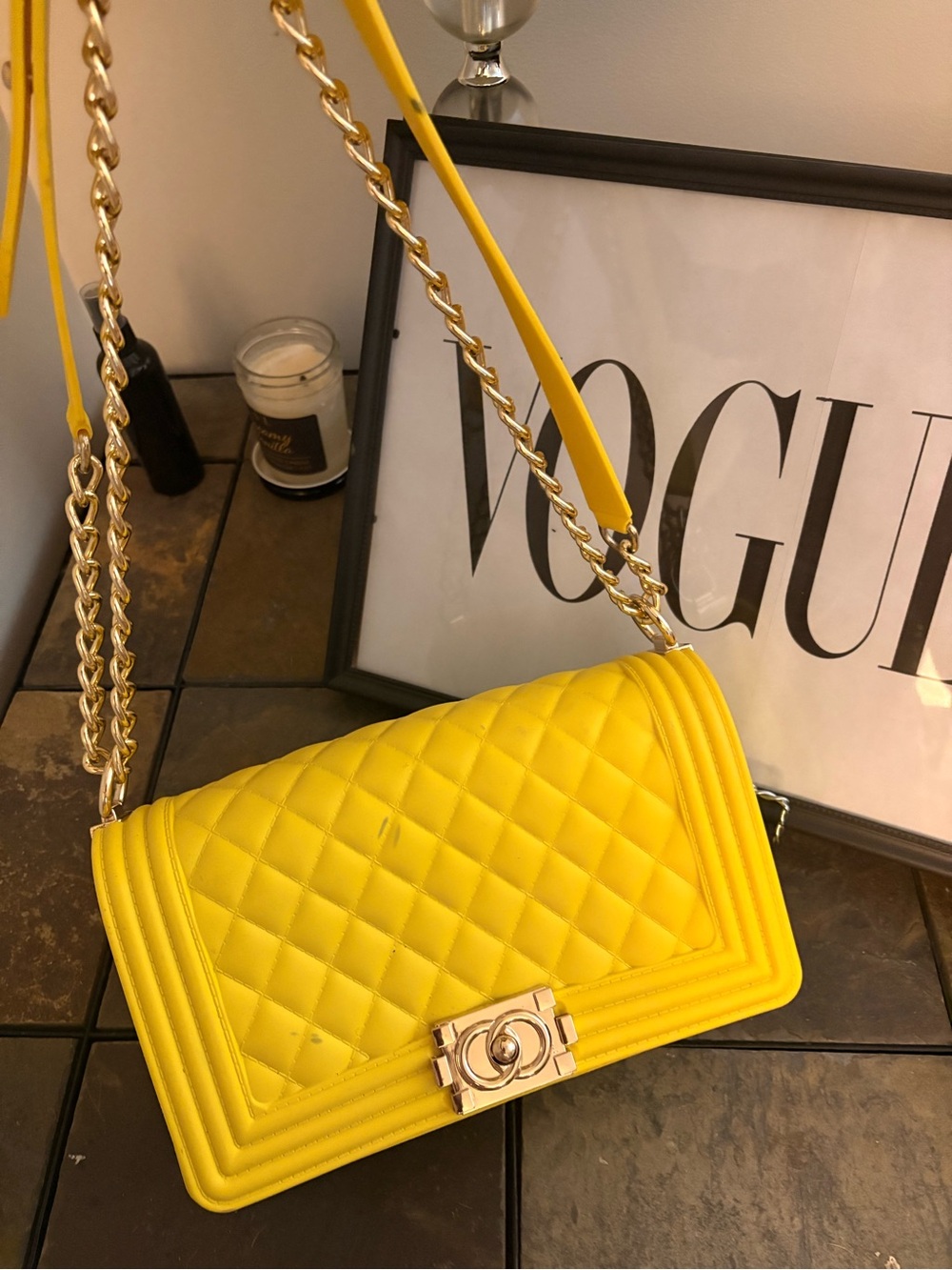 Yellow Quilted Chain Shoulder Bag
